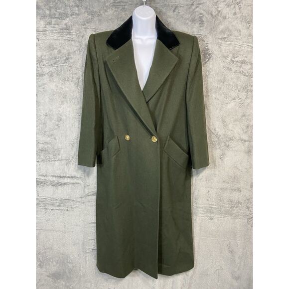 Vintage Bill Blass Signature Size 4 Green Heavy Coat Velvet Collar Gold Buttons - Picture 5 of 16
